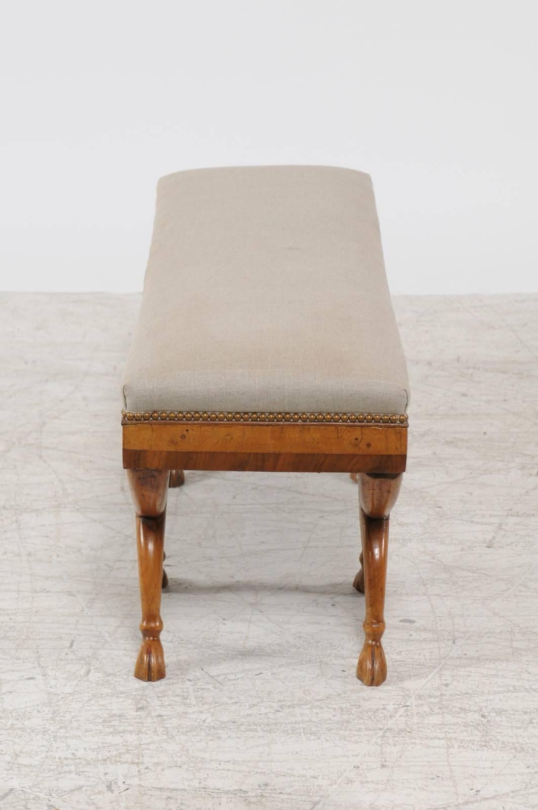 Upholstery Austrian Biedermeier 1840s Double X-Form Base Upholstered Bench with Hoofed Feet