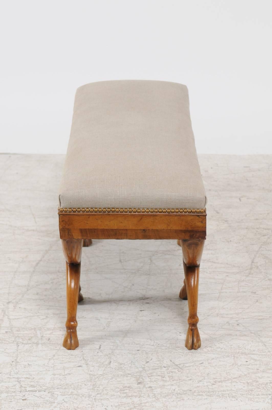 Austrian Biedermeier 1840s Double X-Form Base Upholstered Bench with Hoofed Feet 2