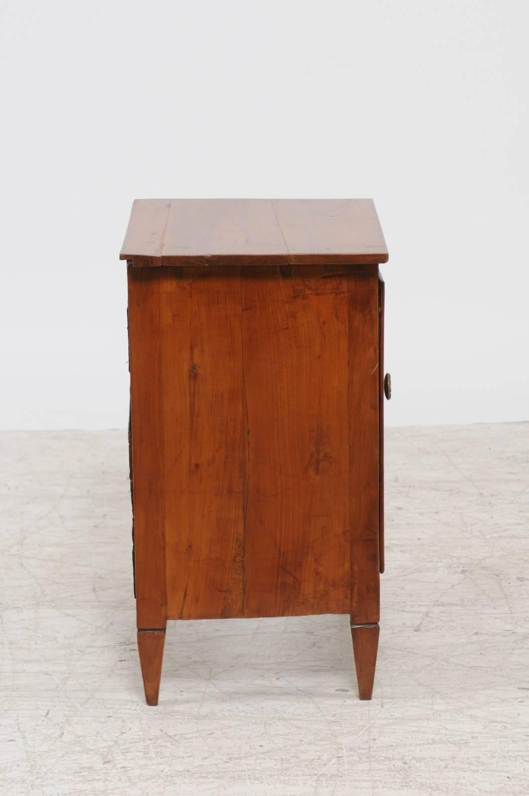 Wood Petite 1800s Italian Neoclassical Walnut Single Door Cabinet with Tapered Feet For Sale