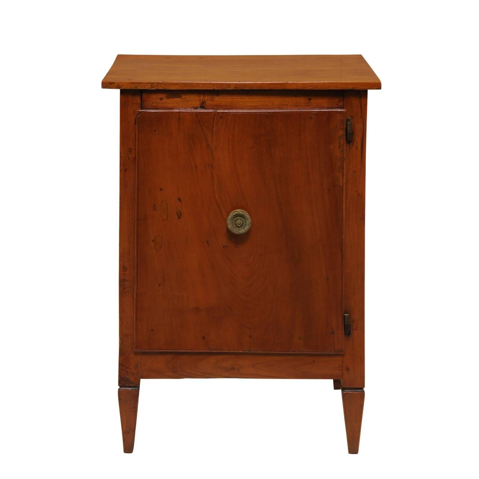 Petite 1800s Italian Neoclassical Walnut Single Door Cabinet with Tapered Feet For Sale