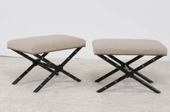 Pair of French Ebonized and Gilded Faux-Bamboo X-Form Stools, circa 1950