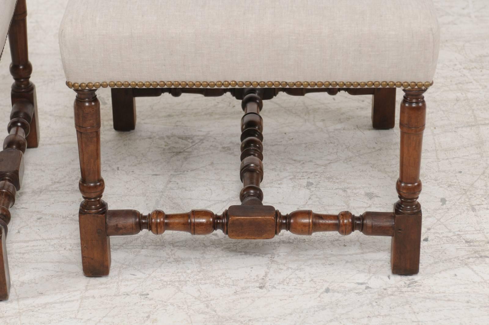 Pair of English Walnut Stools with Turned Legs and Cross Stretcher, circa 1870 3