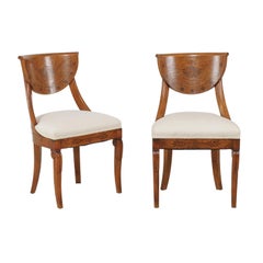 Pair of 1840s Austrian Biedermeier Upholstered Side Chairs with Marquetry Décor