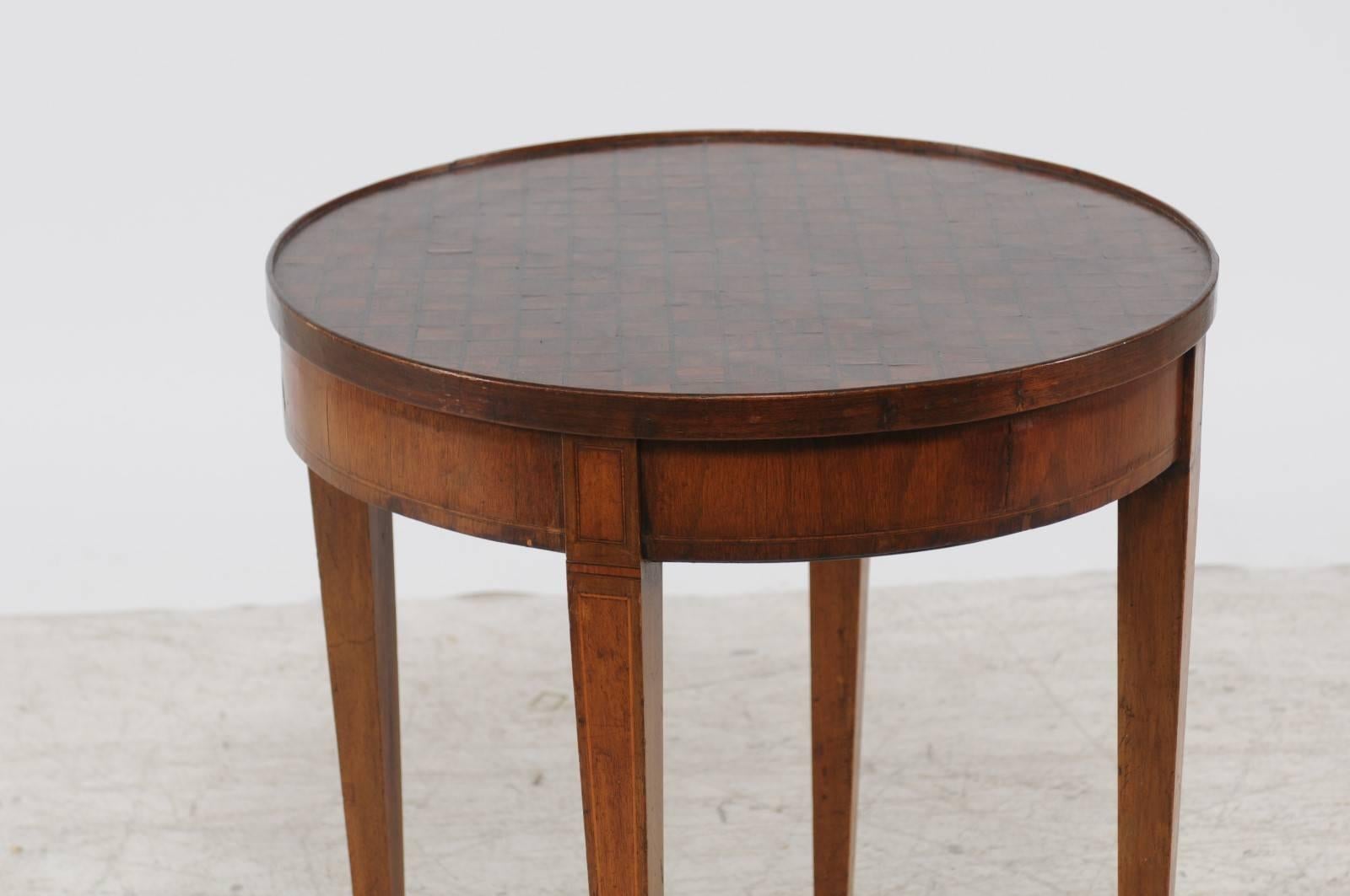 Inlay French Louis XVI Style 1870s Round Game Table with Flip Top and Tapered Legs For Sale