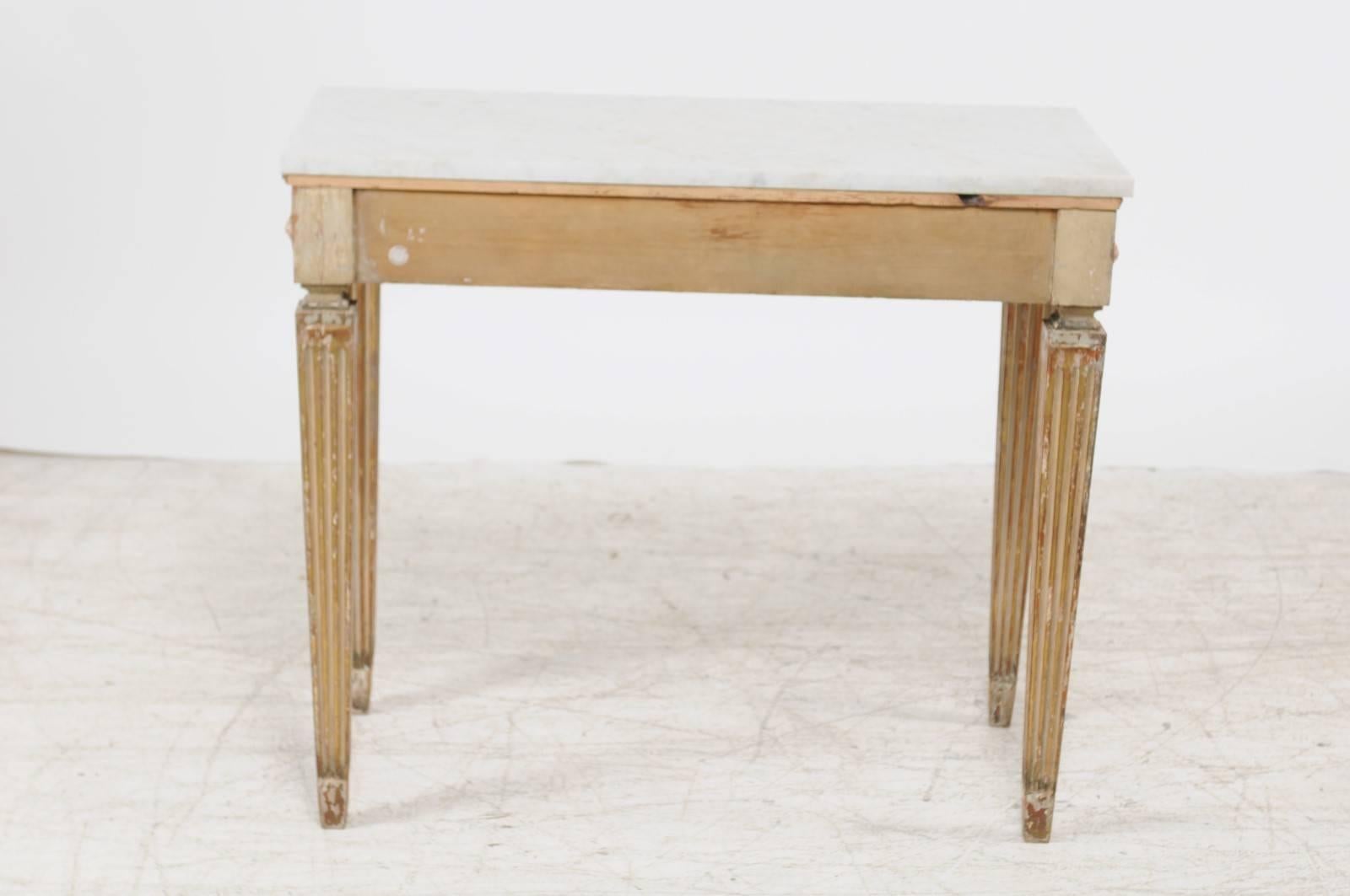 Swedish Neoclassical Style Console Table with White Marble Top, circa 1870 3