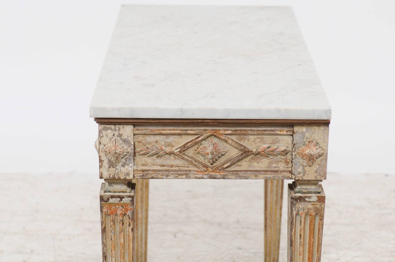 Swedish Neoclassical Style Console Table with White Marble Top, circa 1870 5