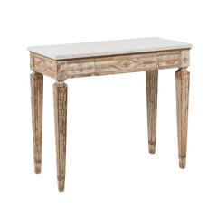 Swedish Neoclassical Style Console Table with White Marble Top, circa 1870
