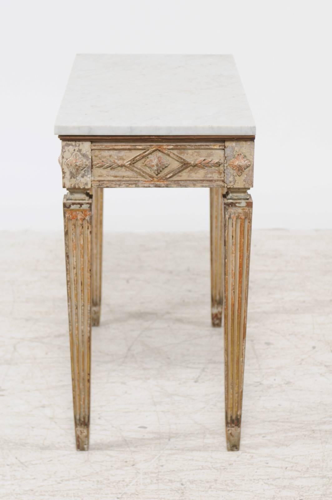Swedish Neoclassical Style Console Table with White Marble Top, circa 1870 4