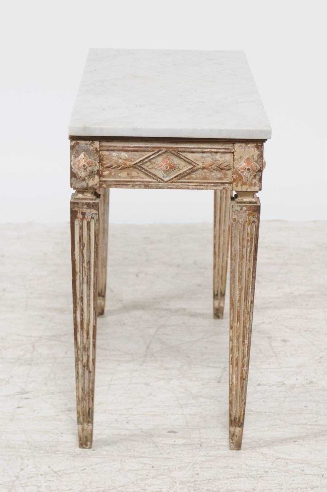 Swedish Neoclassical Style Console Table with White Marble Top, circa 1870 2