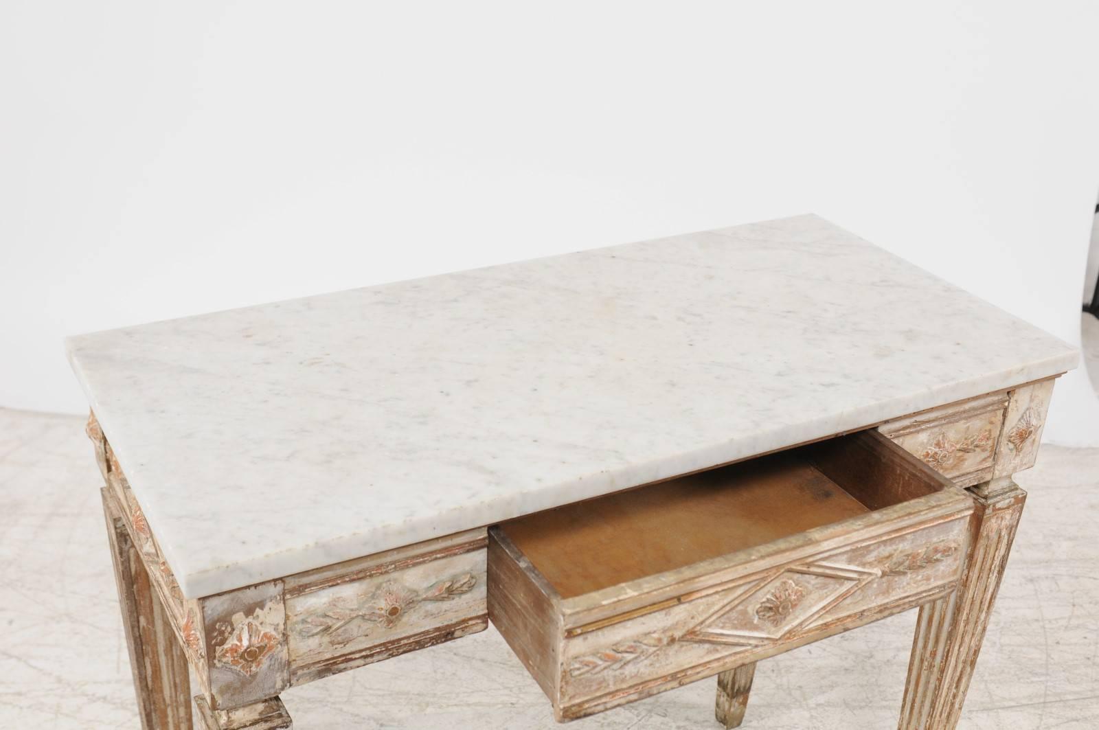 Swedish Neoclassical Style Console Table with White Marble Top, circa 1870 1