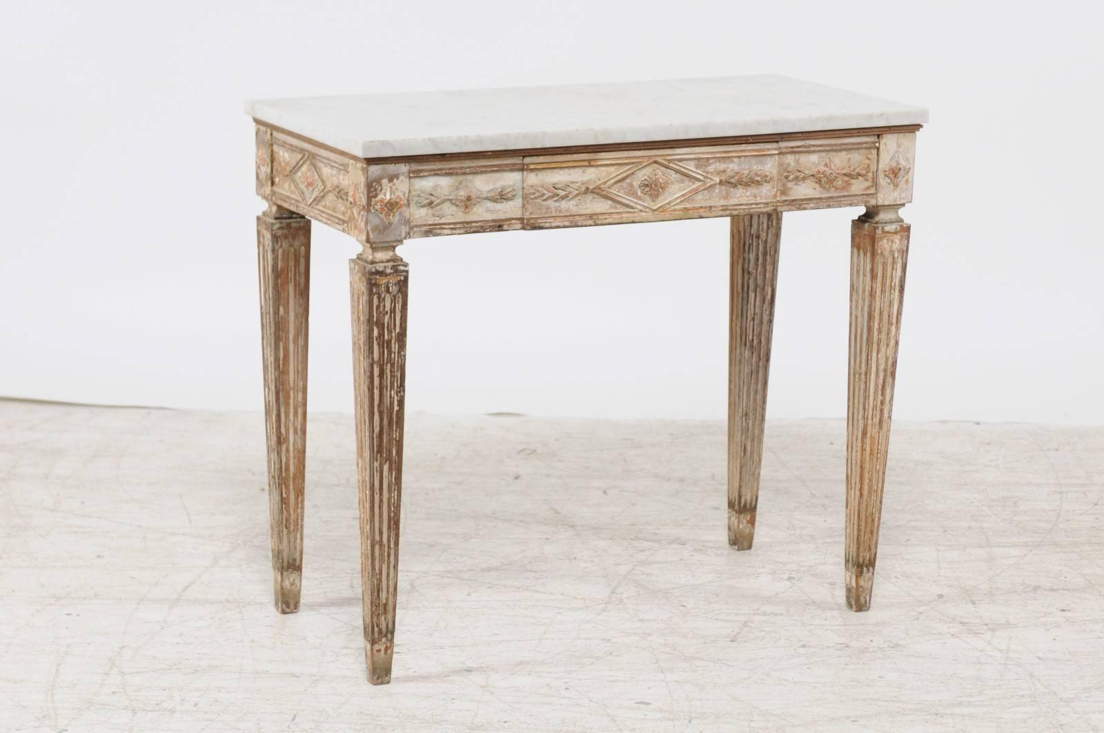 Gilt Swedish Neoclassical Style Console Table with White Marble Top, circa 1870