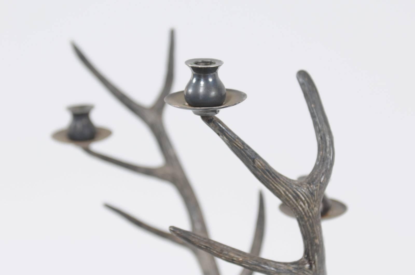 French Vintage Bronze Candelabra Depicting a Buck Head with Tall Antlers, 1950s 1