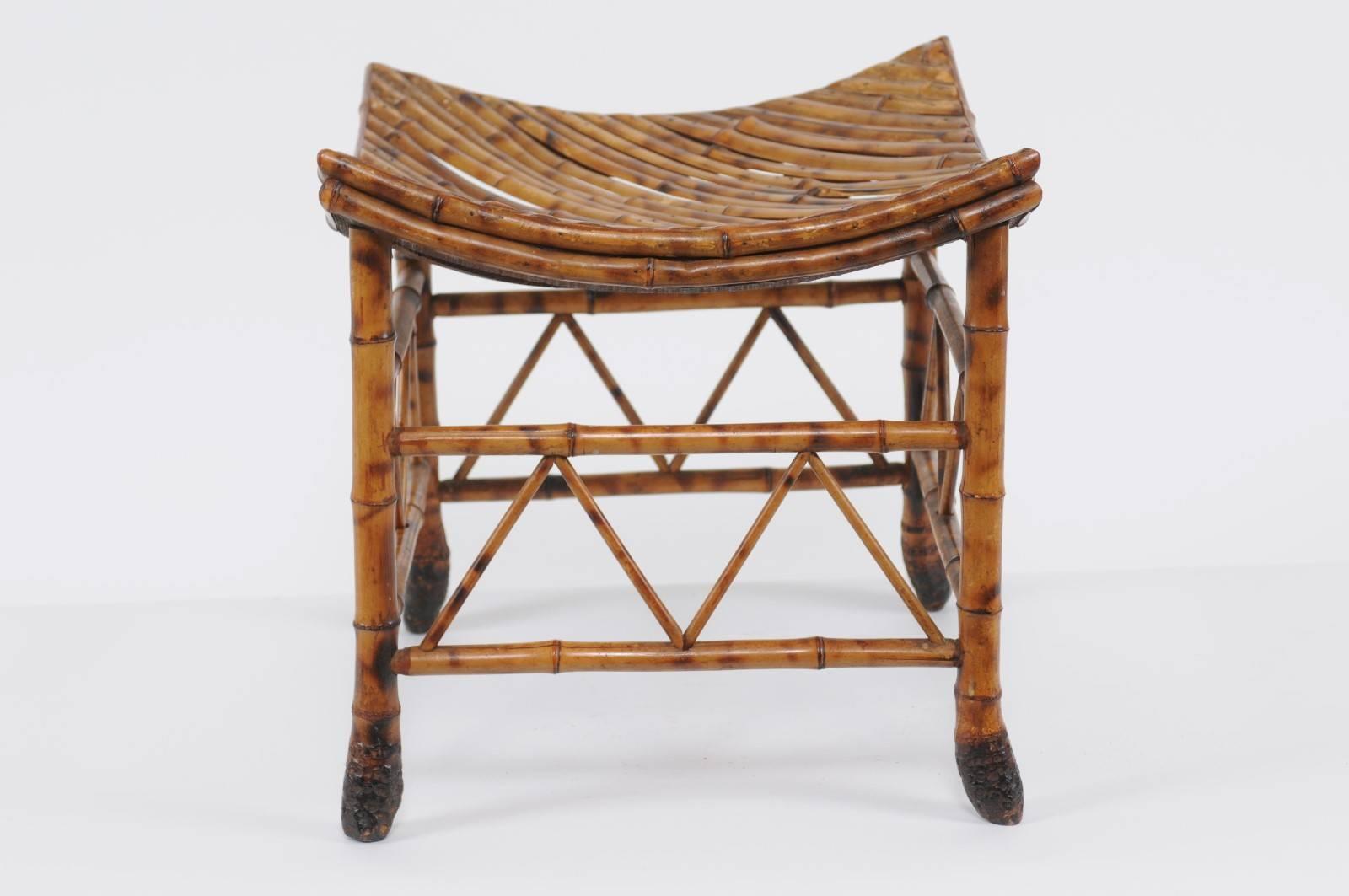 Egyptian Revival Thebes Bamboo Stool from Early 20th Century, England 4