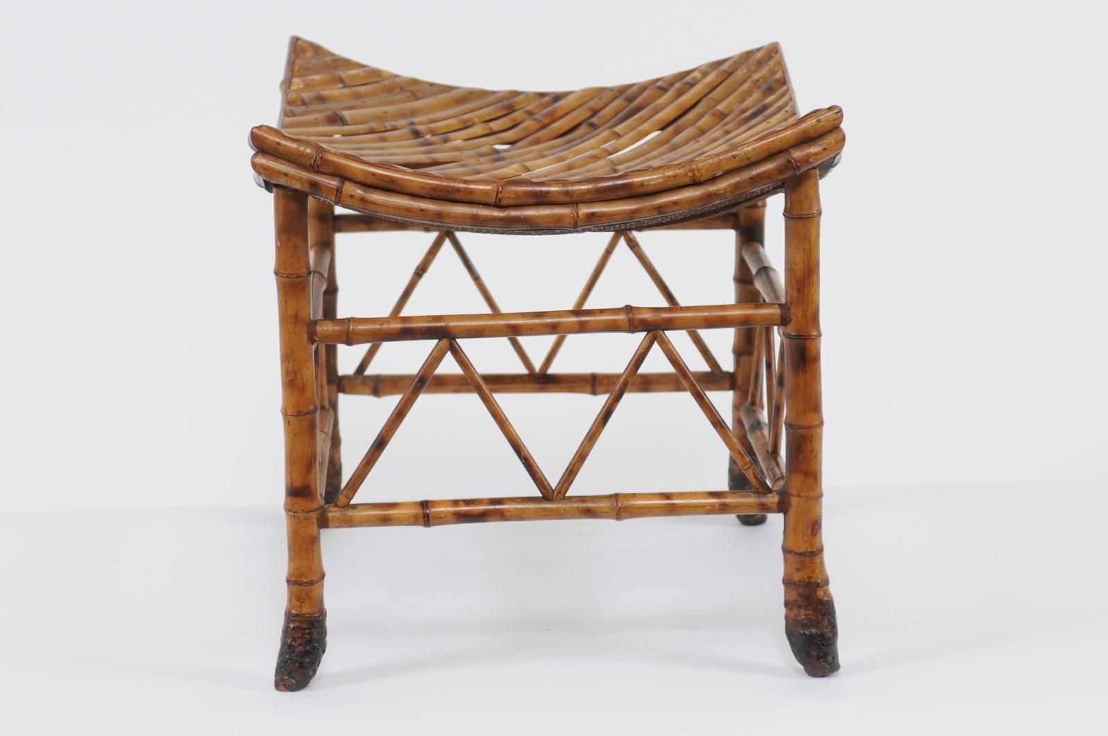 Egyptian Revival Thebes Bamboo Stool from Early 20th Century, England 1