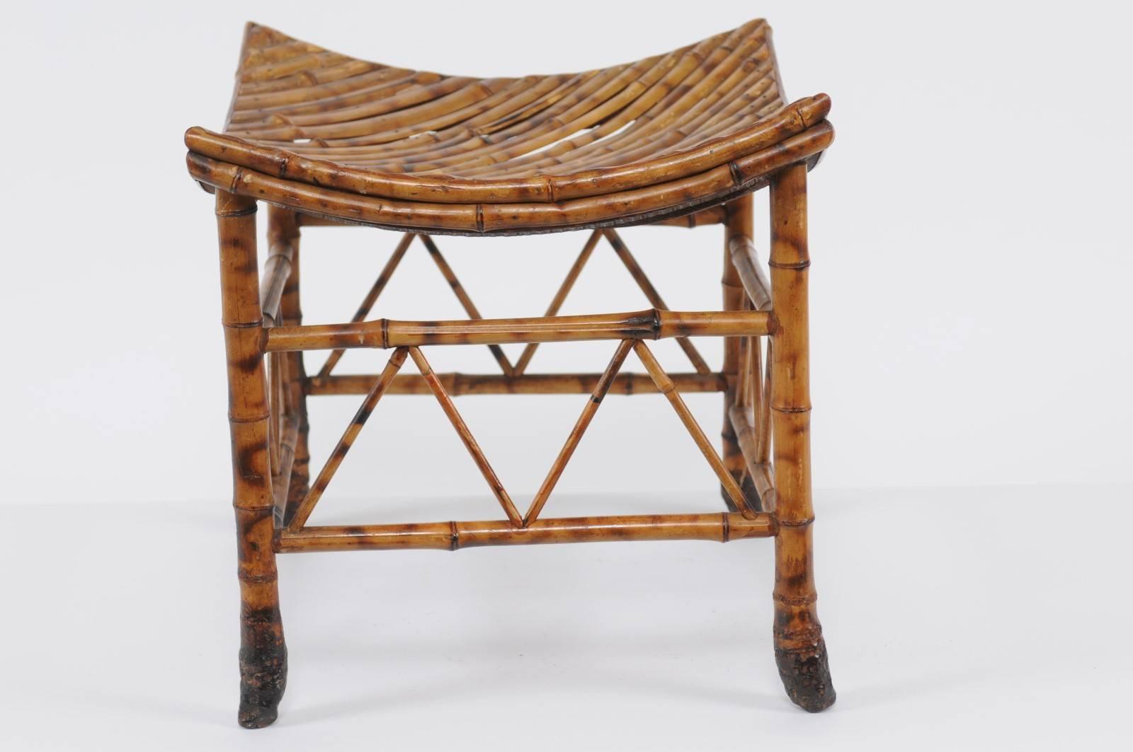 Egyptian Revival Thebes Bamboo Stool from Early 20th Century, England 3