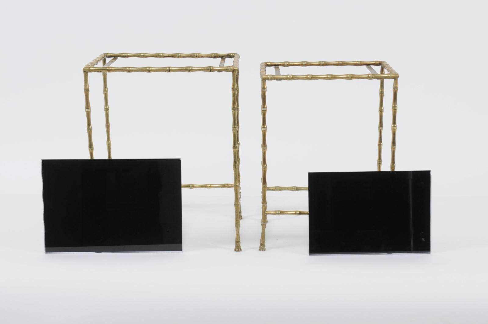 1950s Pair of Vintage French Brass and Stone Tops, Bamboo-Style Nesting Tables 4