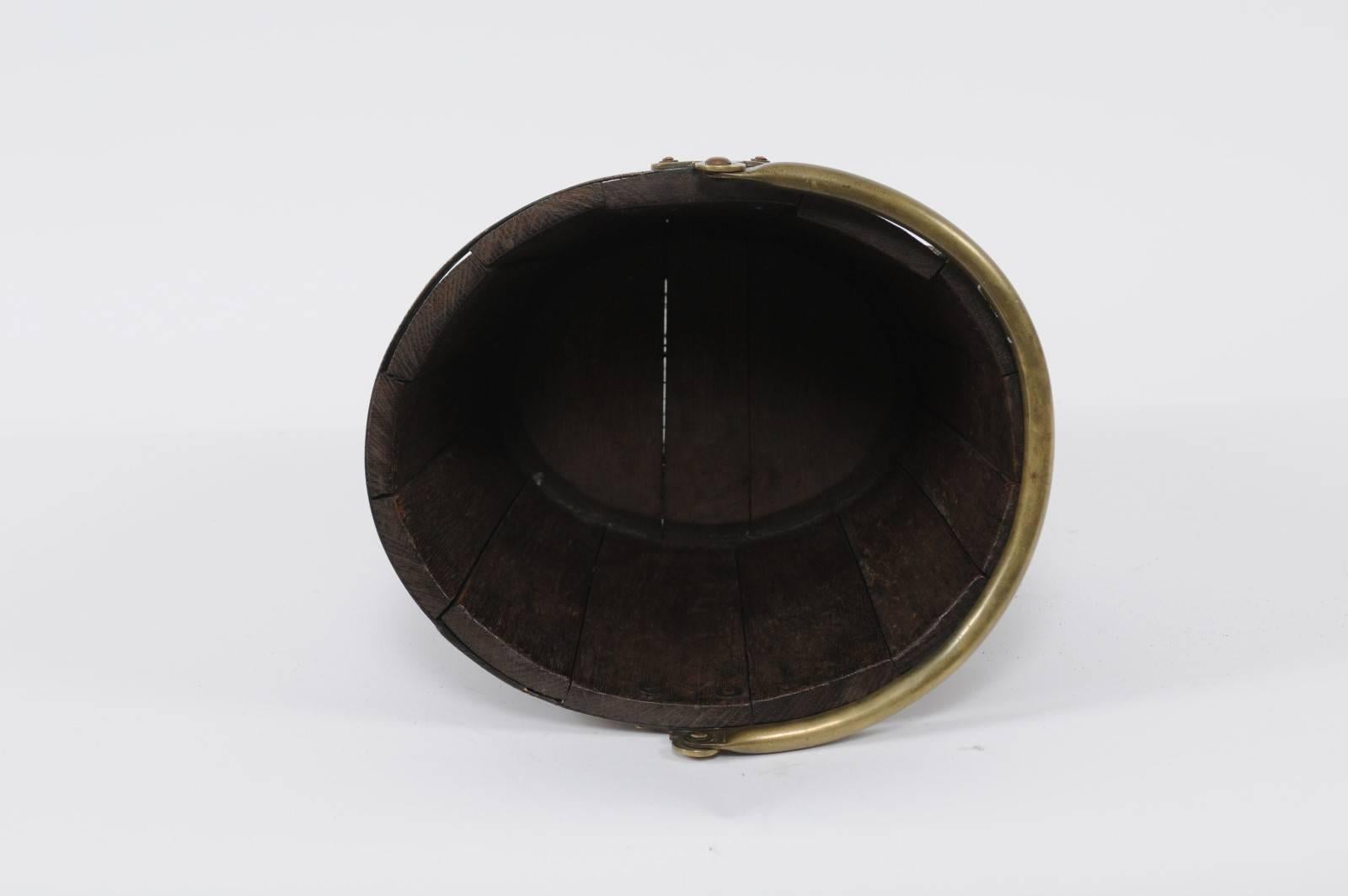 English Oak and Brass Bucket with Handle from the Late 19th Century 5