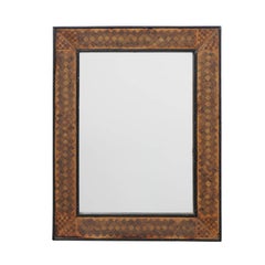 French Checkered Rectangular Walnut Mirror from the Turn of the Century