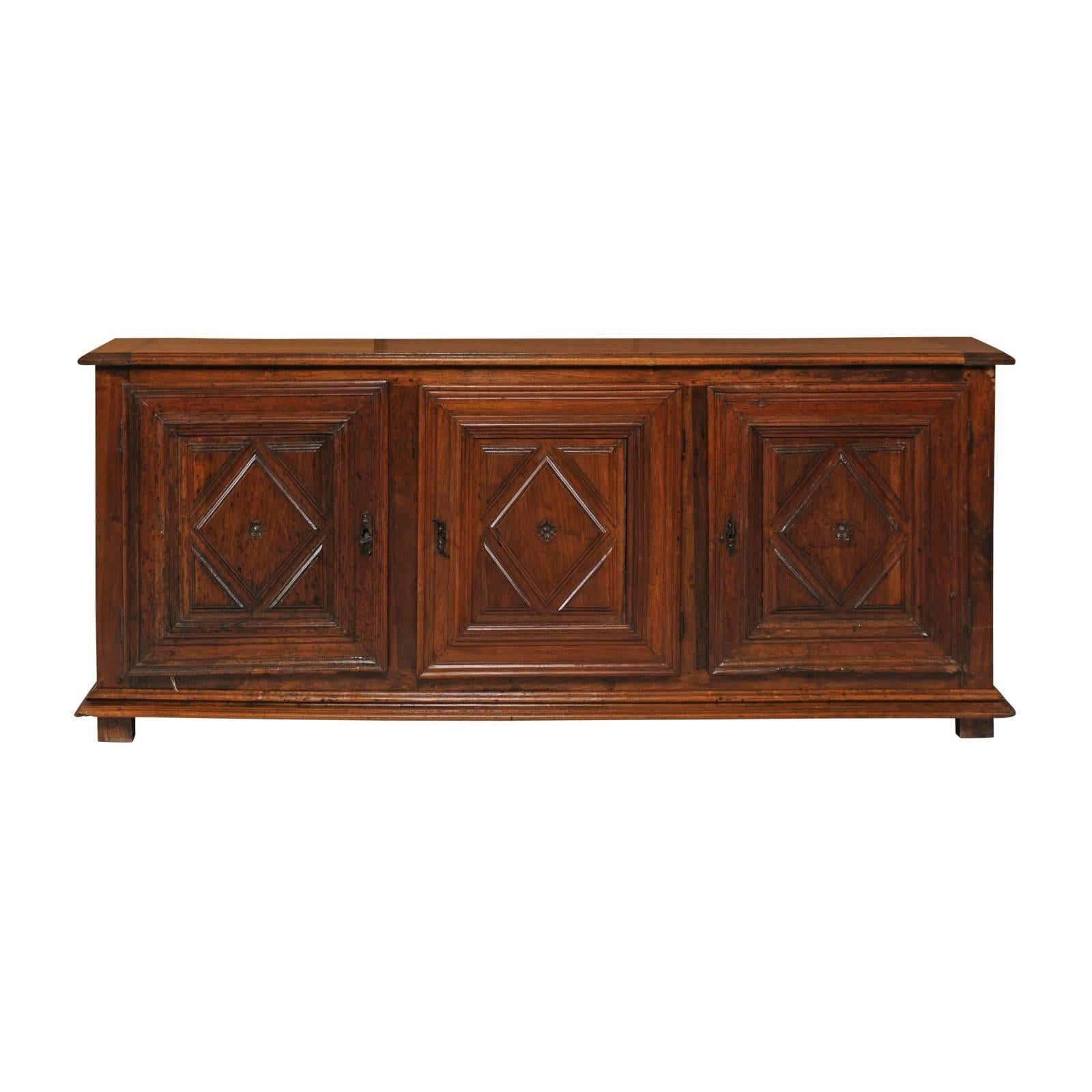 Italian Three-Door Chestnut Wood Enfilade with Diamond Motifs from the 1820s