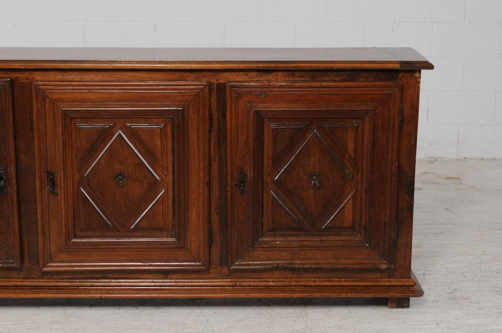 19th Century Italian Three-Door Chestnut Wood Enfilade with Diamond Motifs from the 1820s