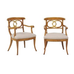 Pair of Italian 1860s Parcel-Gilt Walnut Upholstered Chairs with Serpent Motifs Pair of Italian 1860s Parcel-Gilt Walnut Upholstered Chairs with Serpent Motifs