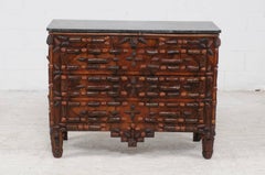French 1880s Walnut and Pine Cone Three-Drawer Commode with Dark Grey Marble Top