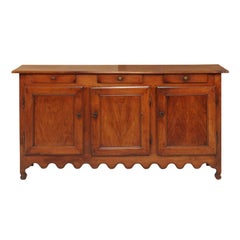 French 1870s Walnut Buffet with Three Drawers over Three Doors and Carved Apron