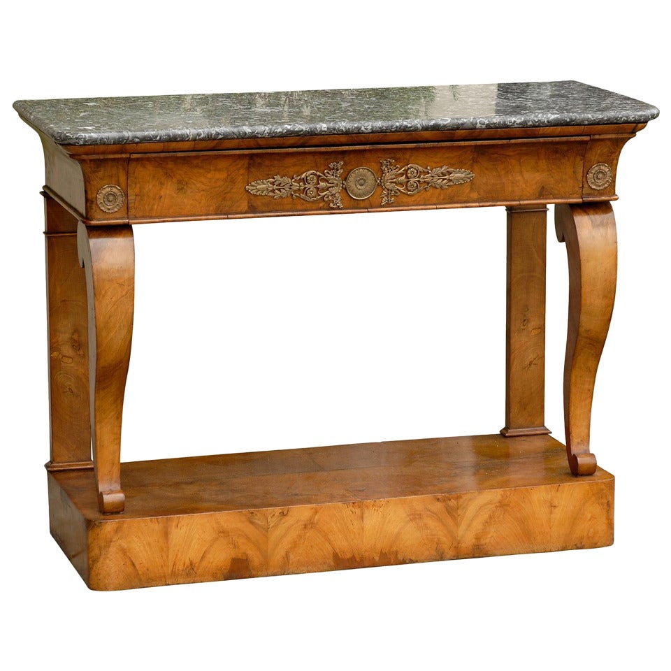 1840s French Louis-Philippe Period Burl Console with One Drawer and Marble Top