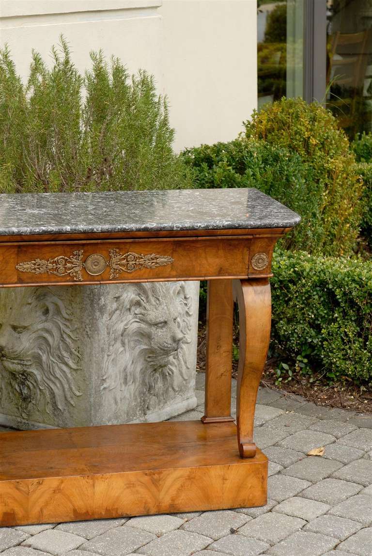 1840s French Louis-Philippe Period Burl Console with One Drawer and Marble Top 3