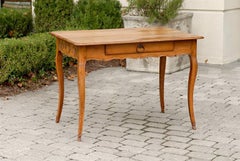 French Louis XV Style Fruitwood Desk with Rinceaux Decorated Sides and Drawer