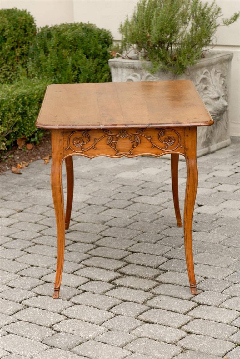 Wood French Louis XV Style Fruitwood Desk with Rinceaux Decorated Sides and Drawer