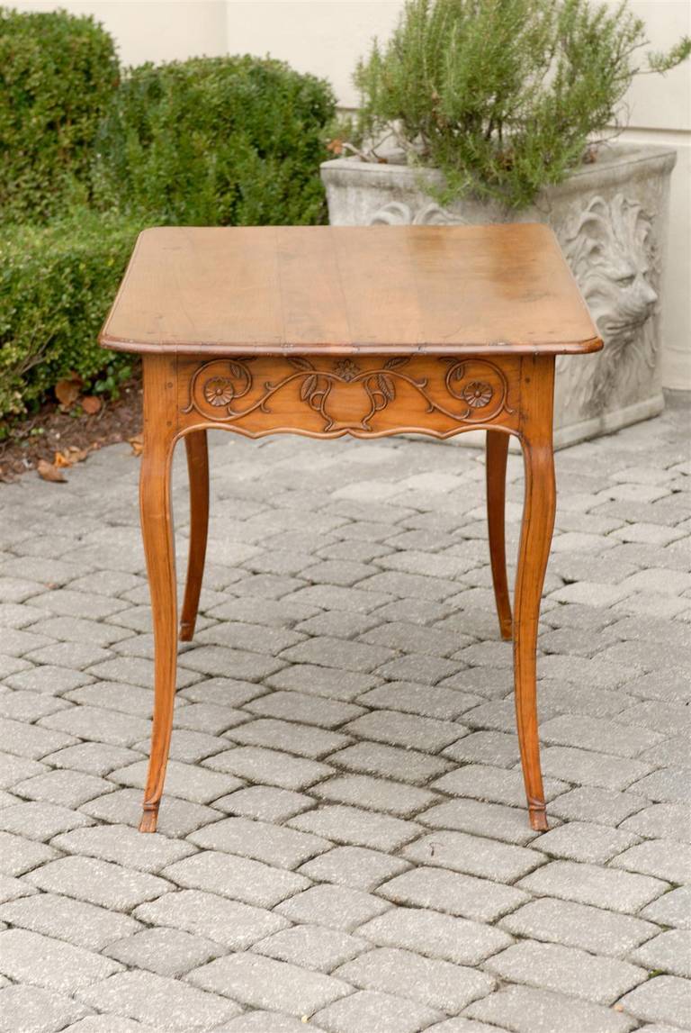 French Louis XV Style Fruitwood Desk with Rinceaux Decorated Sides and Drawer 2