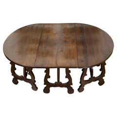 Antique Three-Piece Italian Baroque Style Oval Top Table with Carved Lyre Shaped Legs