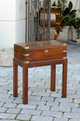 English Rosewood Writing Box or Lap Desk with Blue Velvet and Custom Stand