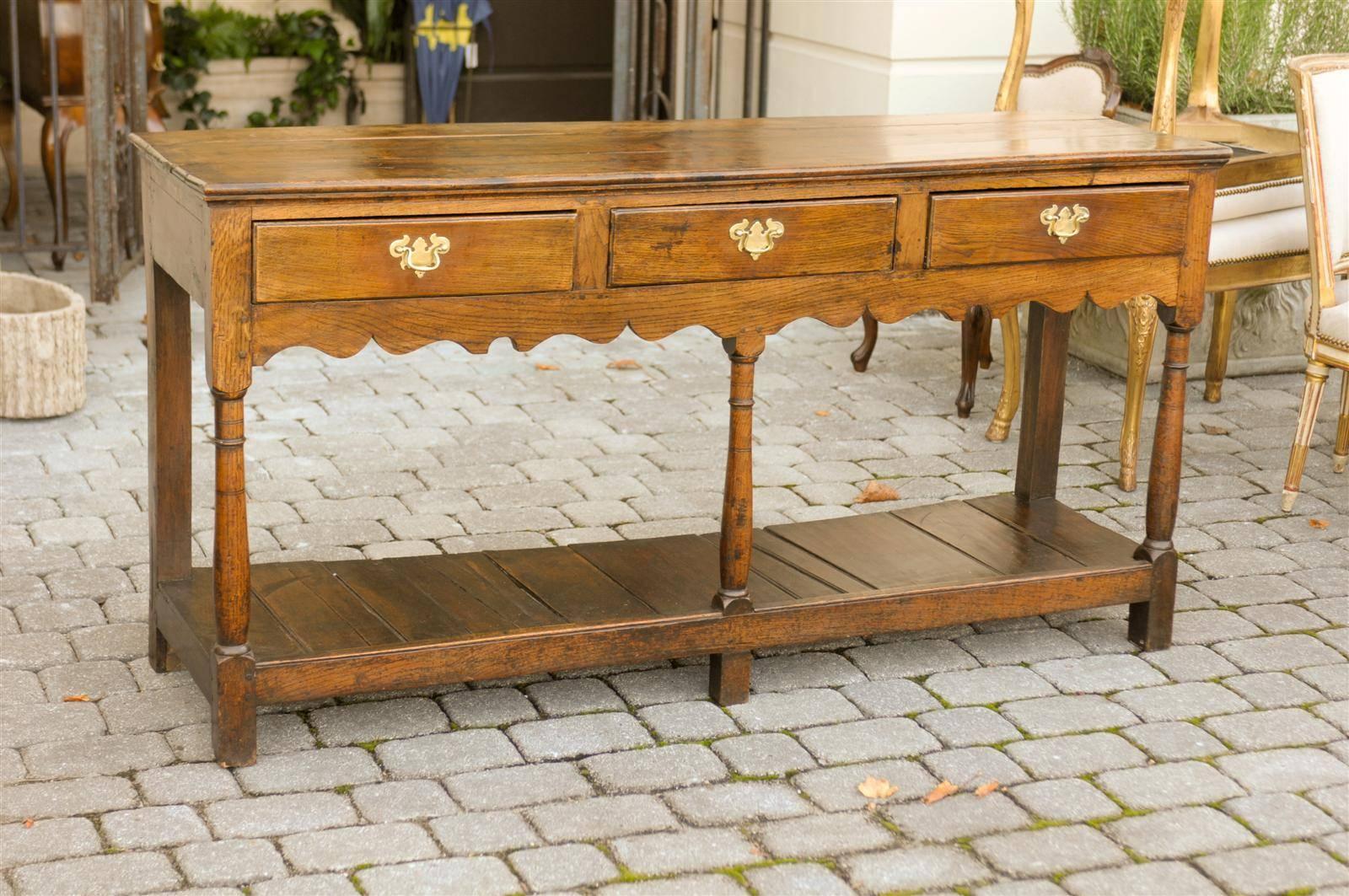 English Late 18th Century Carved Oak Sideboard with Pot Board and Three Drawers 6