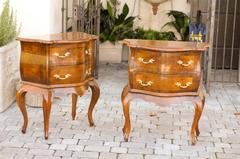19th century Pair of Italian Walnut petite Bombé Commodes with Cabriole Legs