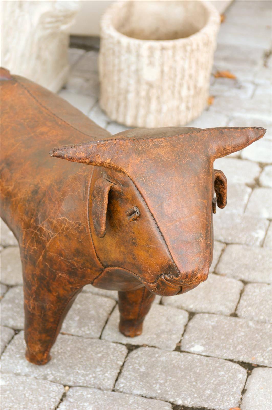 English Mid-20th Century Leather Bull Foot Stool In Excellent Condition In Atlanta, GA