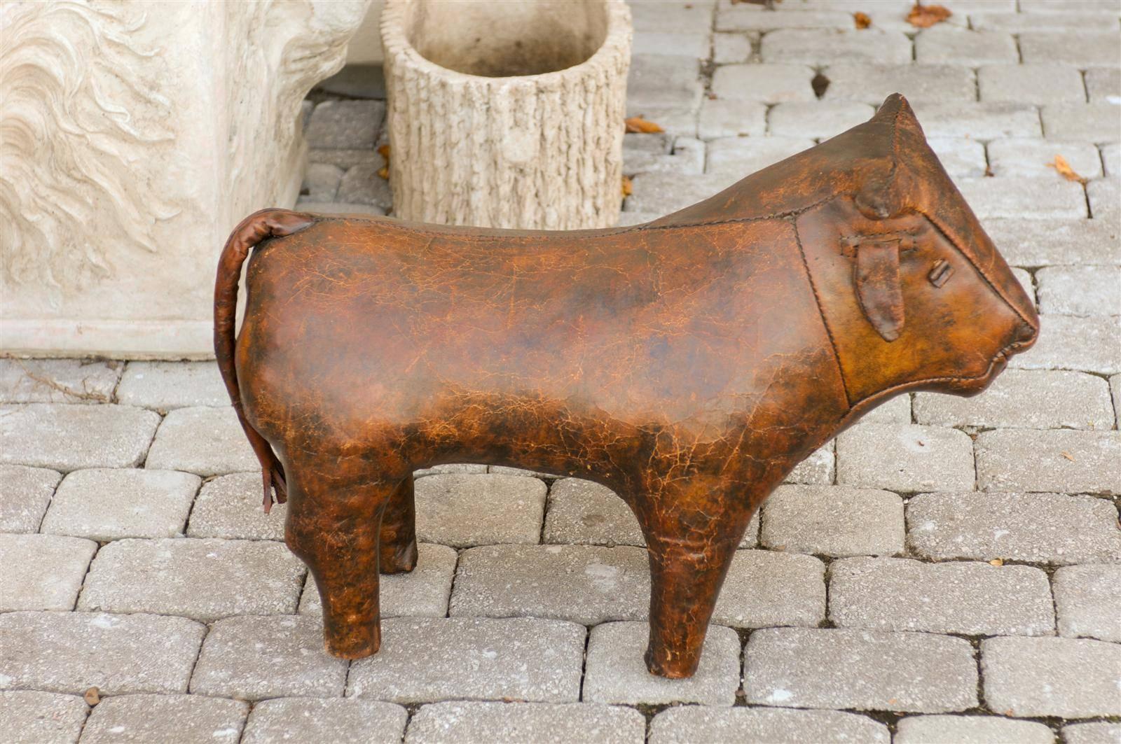 English Mid-20th Century Leather Bull Foot Stool 6