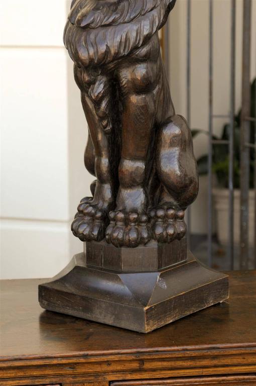 Pair of English Late 19th Century Large Wooden Carved Lions on Bases at ...