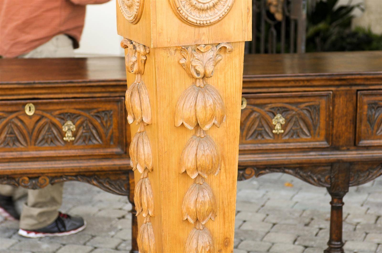 Pair of Tall English Mid-19th Century Carved Pedestals with Marble Top In Good Condition In Atlanta, GA