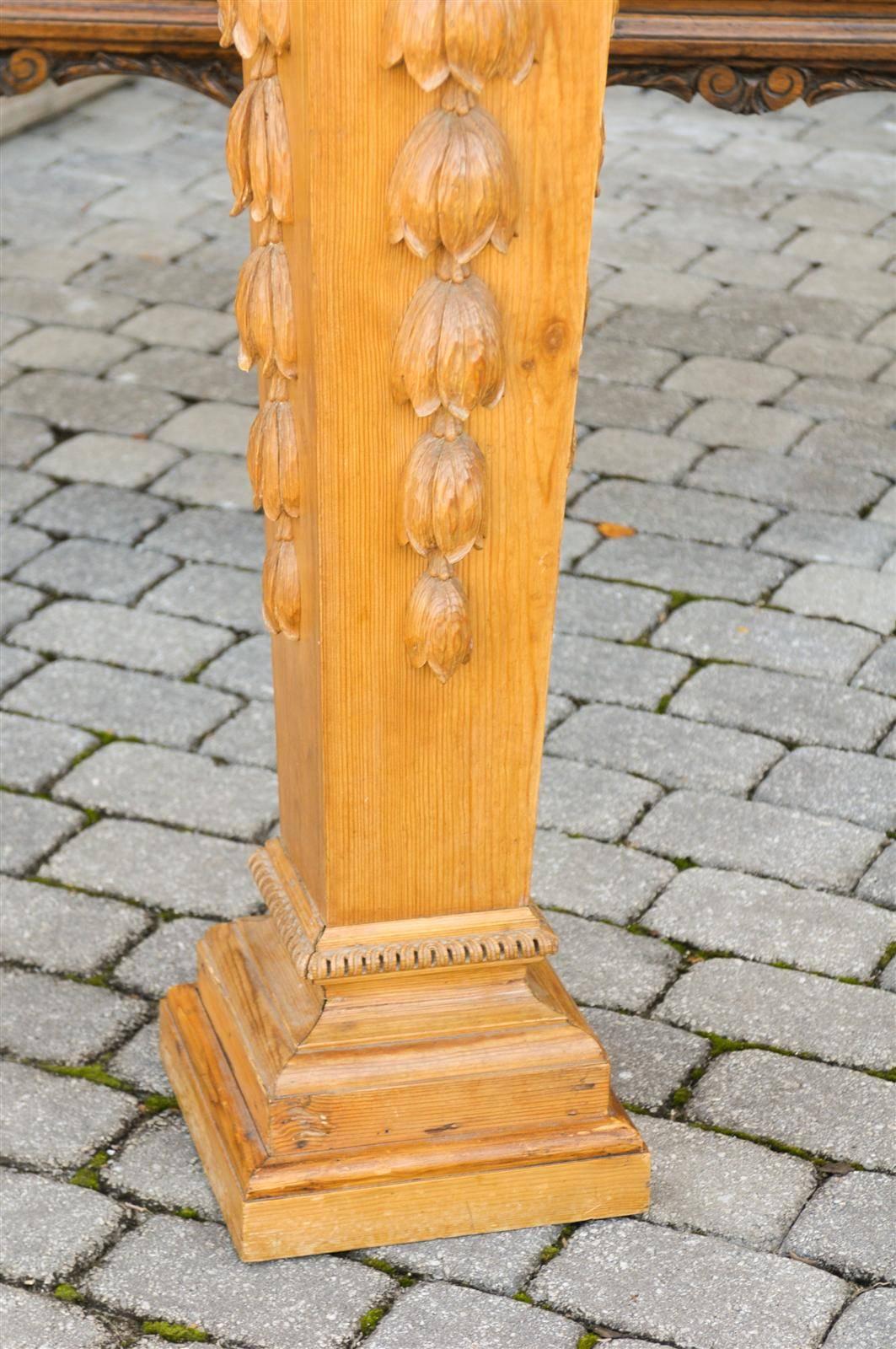 Pair of Tall English Mid-19th Century Carved Pedestals with Marble Top 4