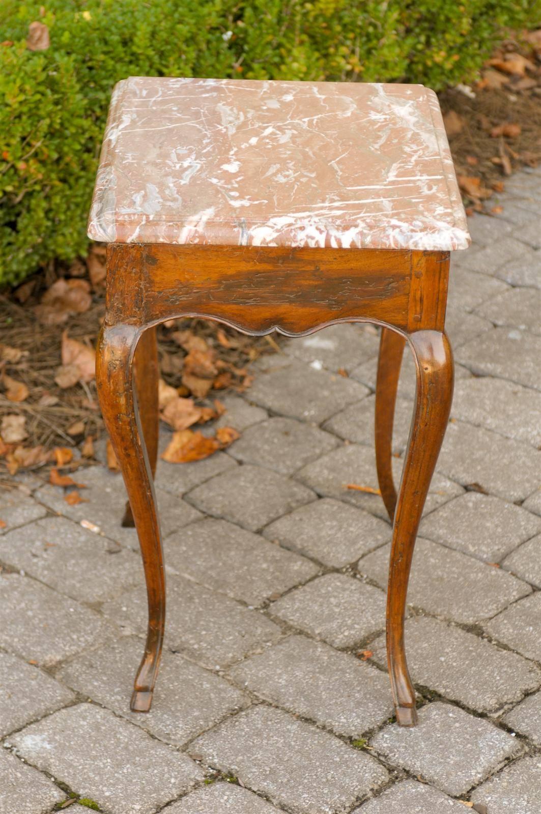 French Louis XV Style Side Table with Red Marble Top and Single Drawer 1