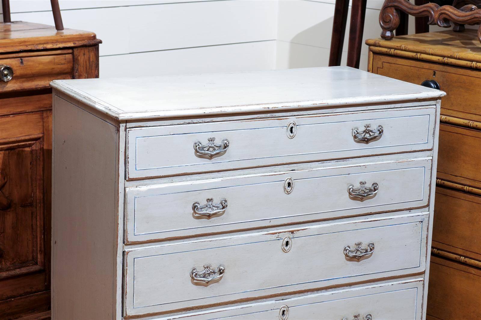 English Grey Blue Painted Wood Four-Drawer Chest from the 19th Century 2