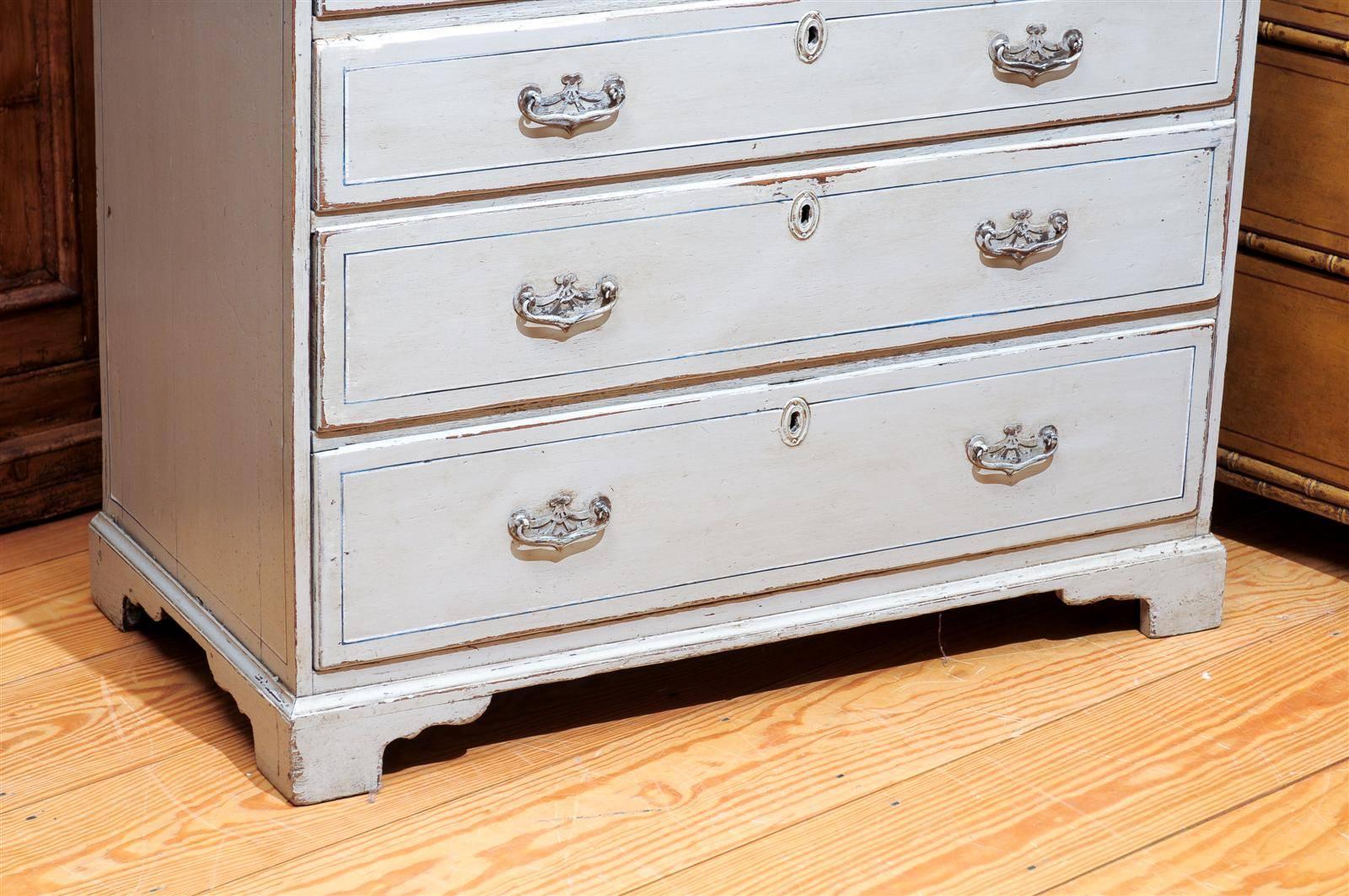 English Grey Blue Painted Wood Four-Drawer Chest from the 19th Century 3