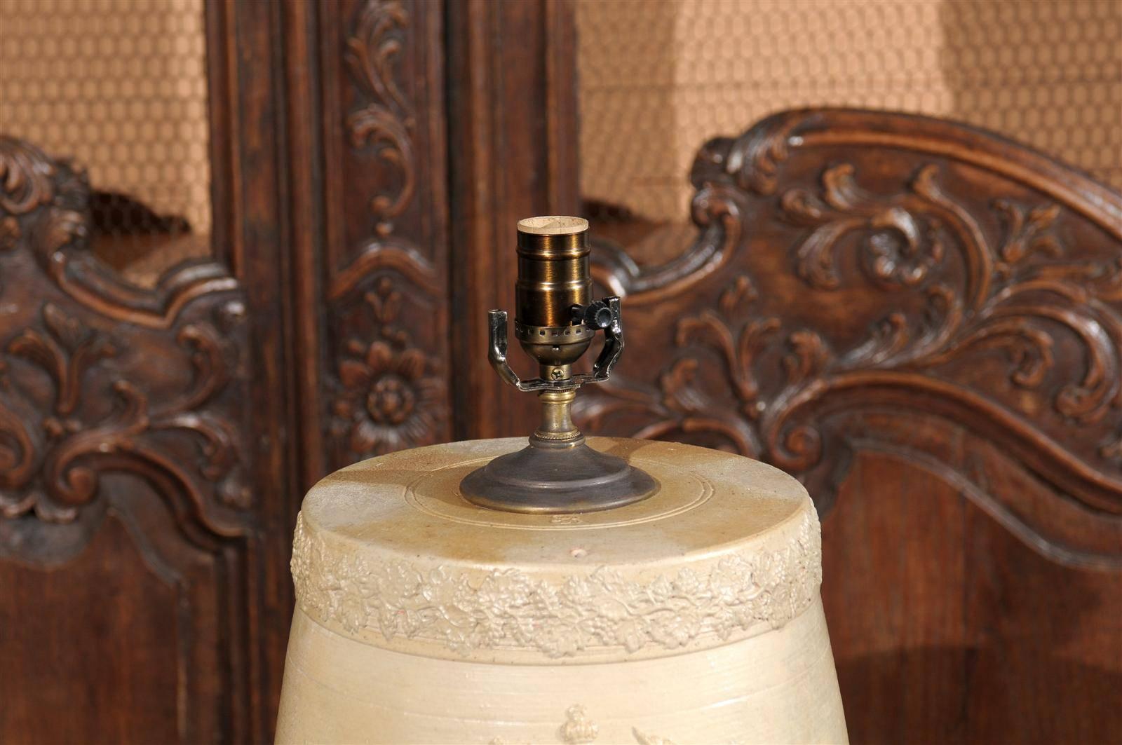 English Stoneware Spirit Barrel Table Lamp from the Mid-19th Century 1