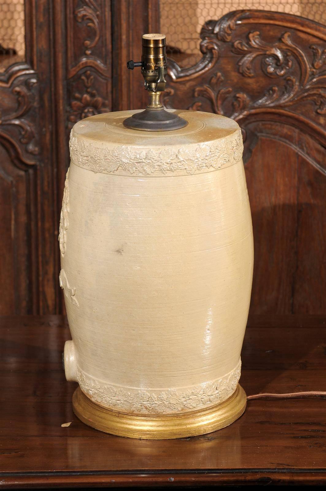 English Stoneware Spirit Barrel Table Lamp from the Mid-19th Century 5