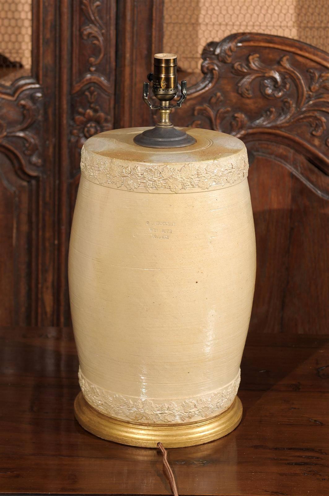 English Stoneware Spirit Barrel Table Lamp from the Mid-19th Century 2