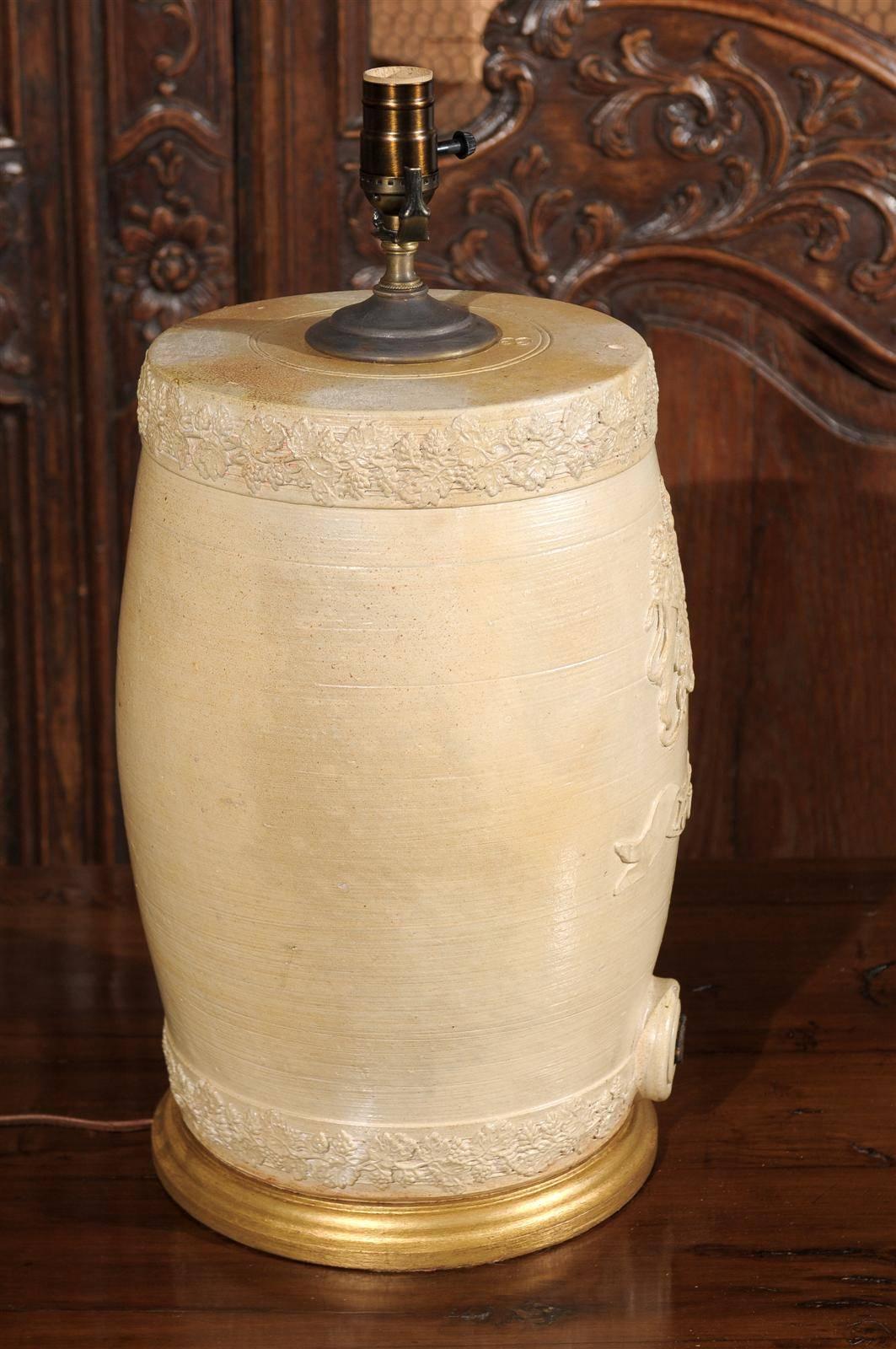 English Stoneware Spirit Barrel Table Lamp from the Mid-19th Century 4