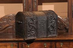 French Carved Wood Black Forest Turn of the Century Trunk with Floral Décor
