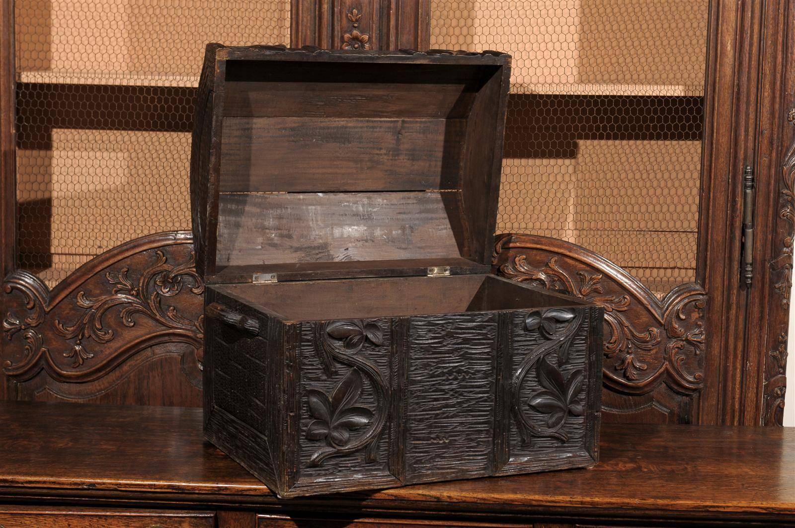 French Carved Wood Black Forest Turn of the Century Trunk with Floral Décor 5